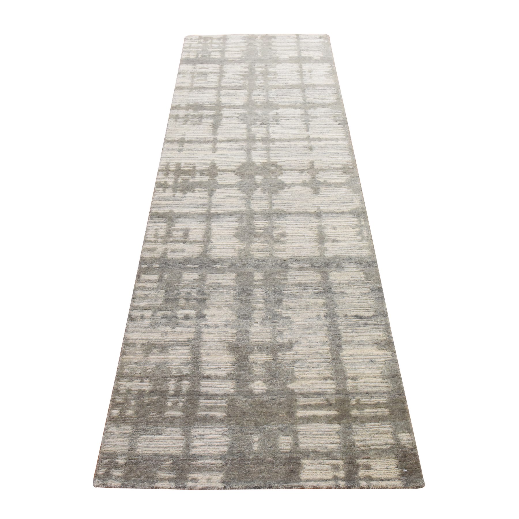 2'6"x8' Ivory, Hand Spun Undyed Natural Wool, Hand Knotted, Modern Design, Runner, Oriental Rug 